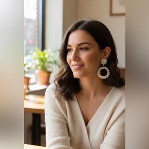 Statement Silver Shine Sparkling Round Hoop Drop Earrings